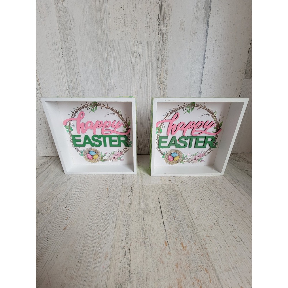 Wooden sit up box happy Easter spring set eggs wreath set Unique Home decor